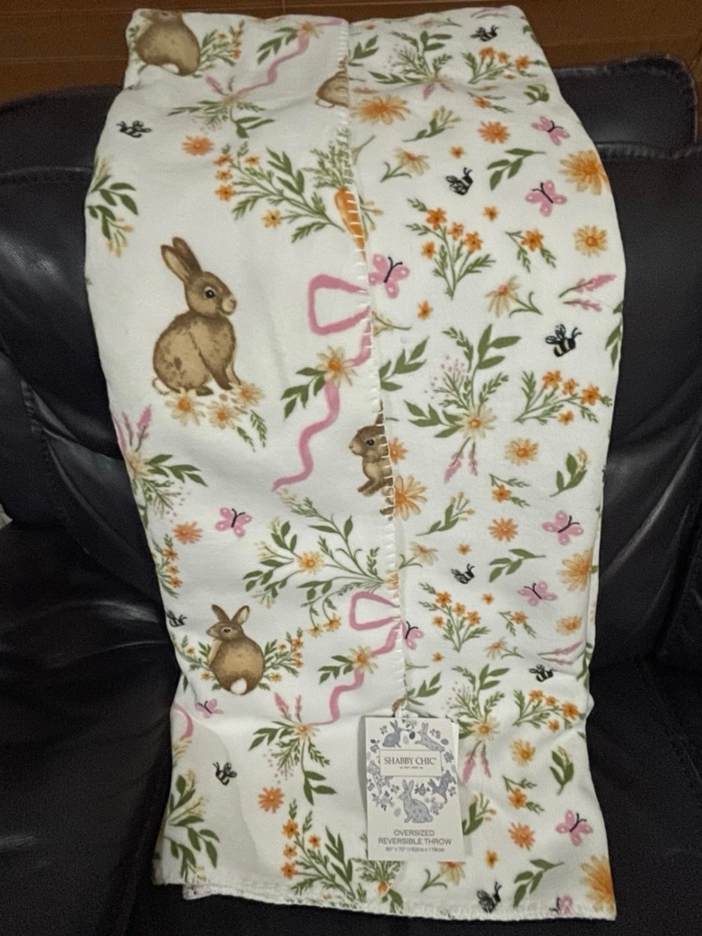 Easter SHABBY CHIC Bunny Blossoms Whipstitch Reversible Throw - Easter Throw